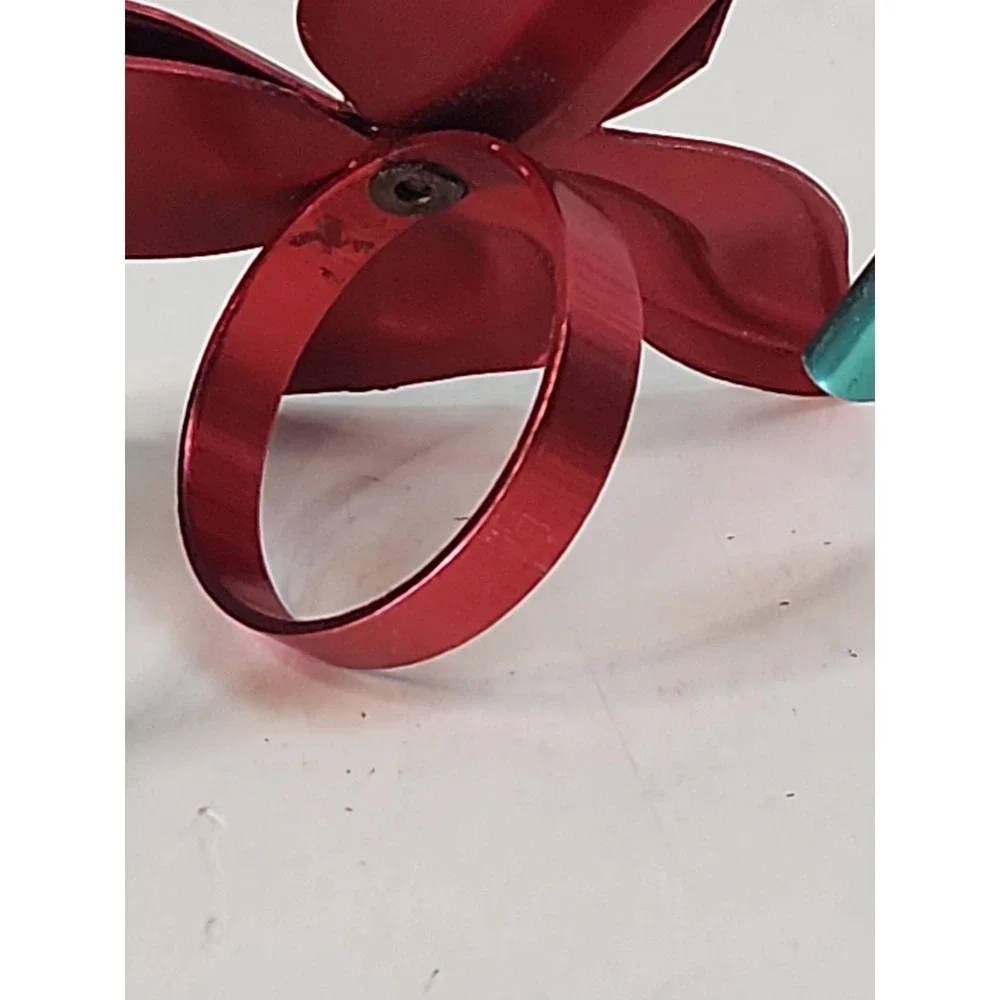 Vintage Metallic Metal Bow Napkin Rings Red Teal Mid Century Retro Set of 4